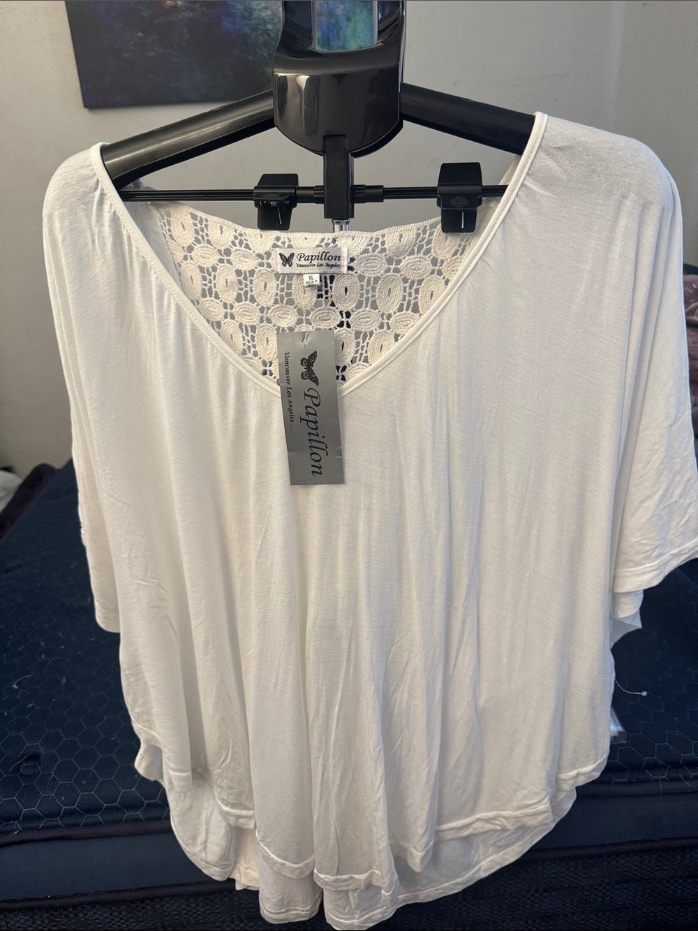 NWT Papillon Blanc White Scoop Neck Lace-Back Tunic